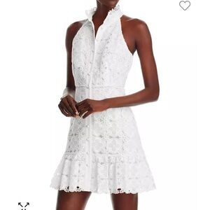 AQUA Lace mini shirt dress